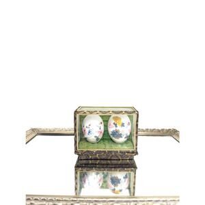 Beautiful Vintage Hand Painted Chinese Eggs with Florals in Glass Display Case